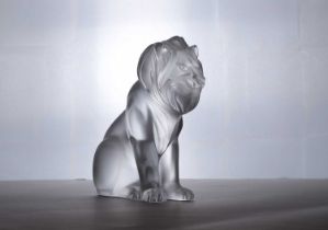 A Lalique glass 'lion assis'