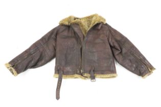 A WWII Irvin pattern sheep skin and fleece lined leather flying jacket