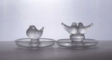 A Lalique glass 'deux colombes' cendrier