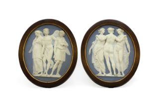 A pair of Wedgewood blue jasperware oval plaques