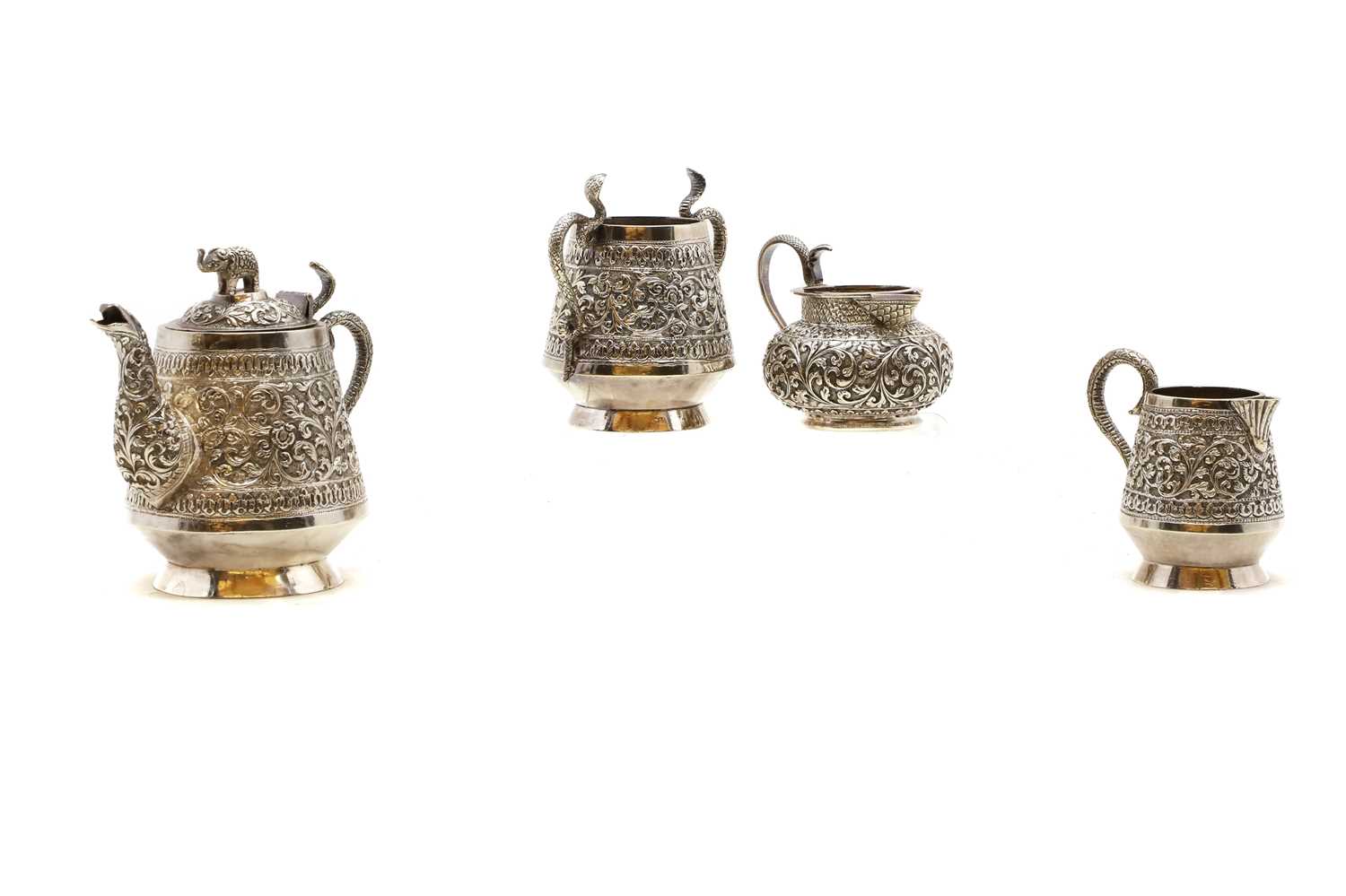 An Indian three piece silver tea service, - Bild 2 aus 3