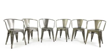 A set of six metal cafe chairs
