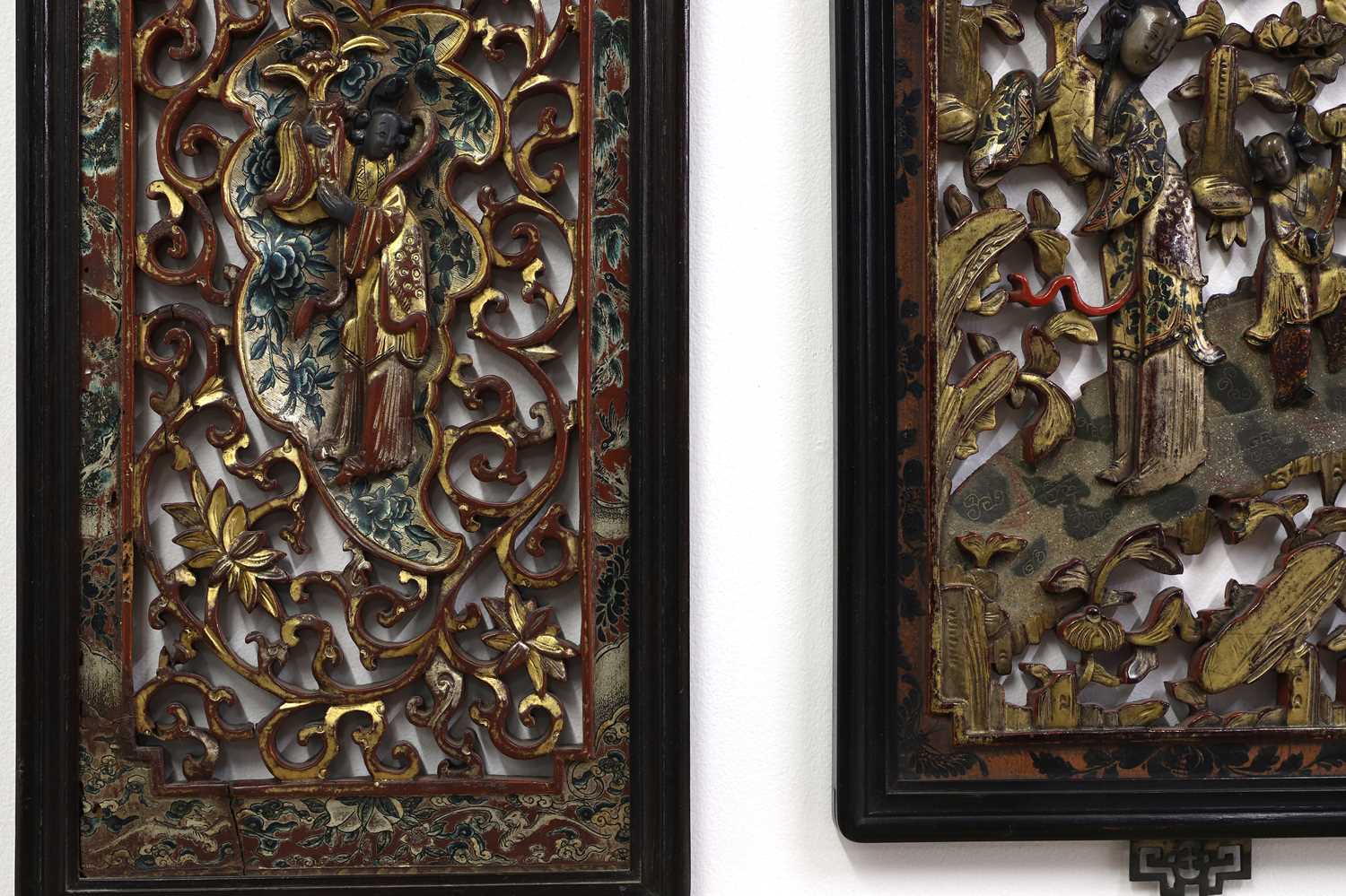 Two pairs of Chinese gilt lacquered wood panels, - Image 3 of 3