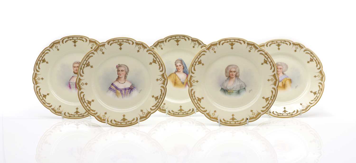 A set of five Sevres-style porcelain cabinet plates