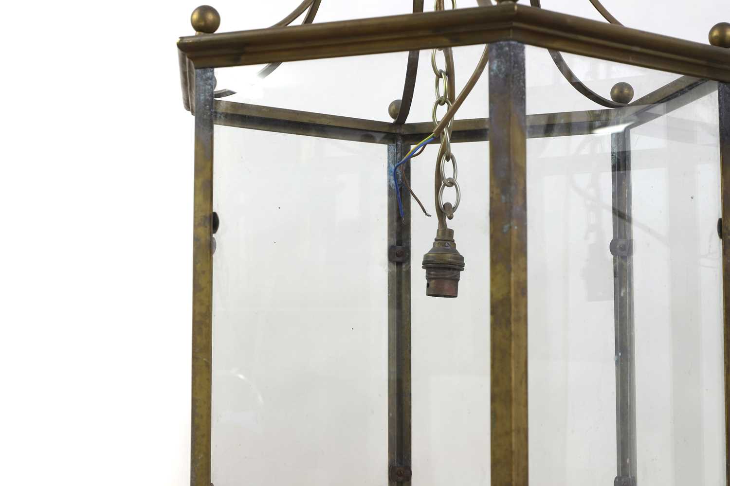 A pair of George III style hall brass lanterns, - Image 2 of 4