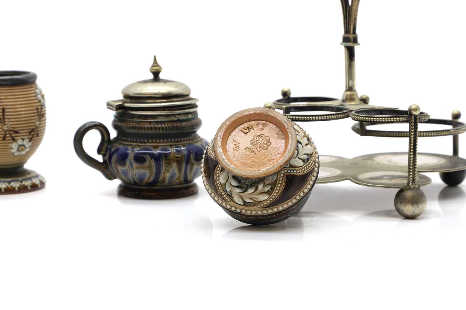 A Doulton Lambeth stoneware four piece condiment set, - Image 4 of 6