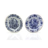 Two English Delft blue and white pottery plates,