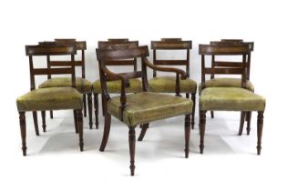 Seven Regency mahogany bar back dining chairs,