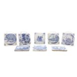 A group of eight Delft pottery blue and white tiles,