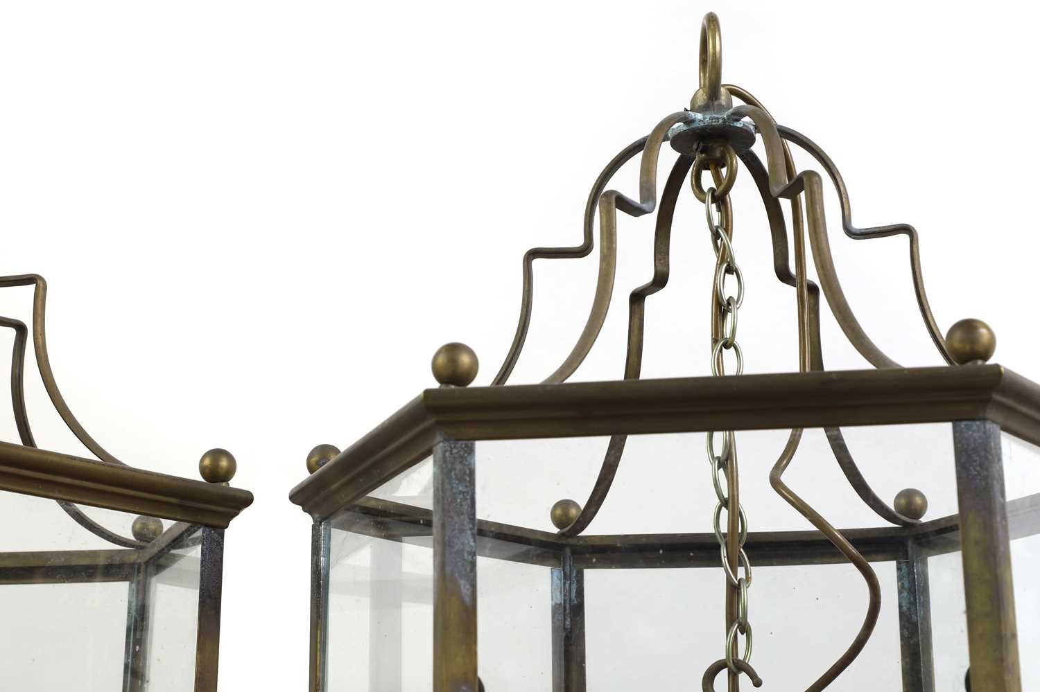A pair of George III style hall brass lanterns, - Image 3 of 4