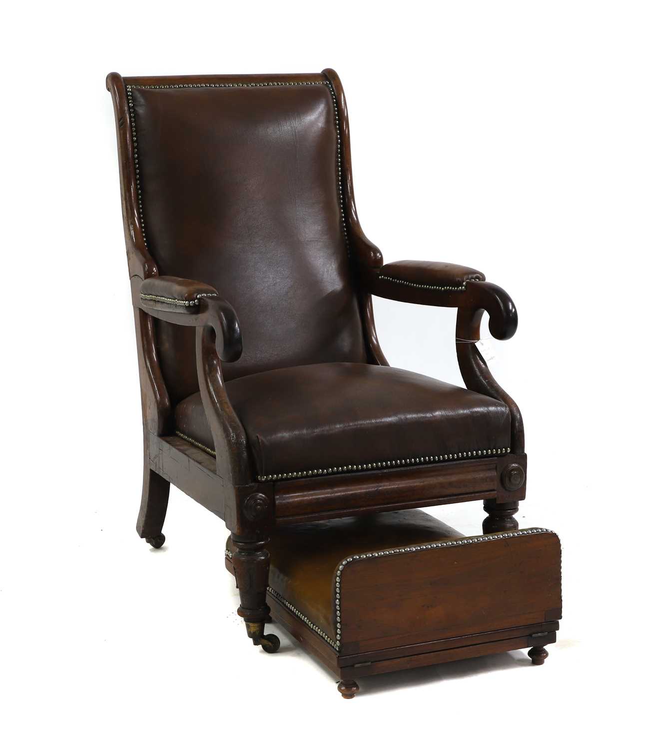 A mahogany and leather reclining library armchair, - Image 2 of 4