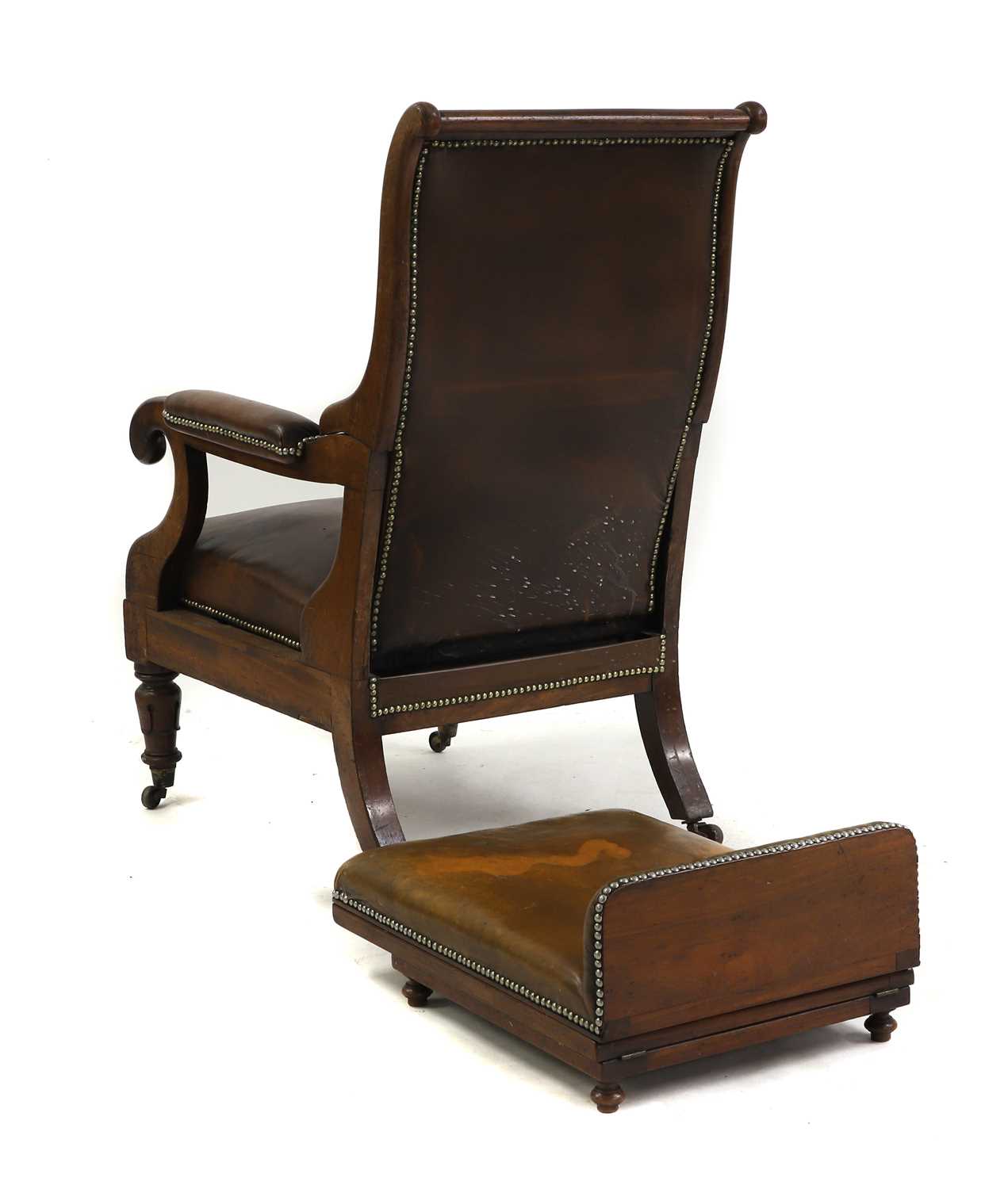 A mahogany and leather reclining library armchair, - Image 3 of 4