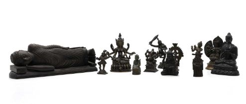 A group of nine bronze buddha and other deities,