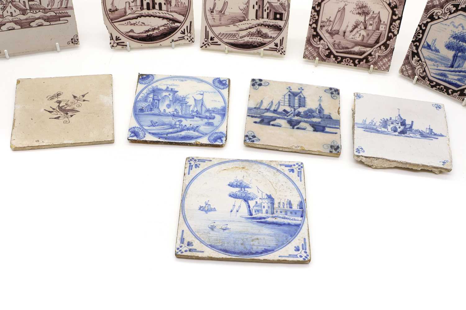 A group of six Delft pottery manganese tiles, - Image 2 of 2