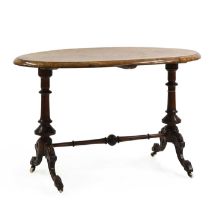 A Victorian inlaid burr-walnut oval table,