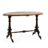 A Victorian inlaid burr-walnut oval table,