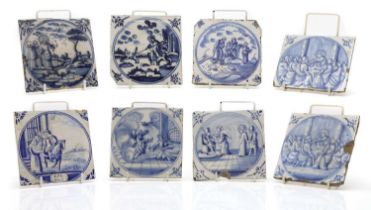 A set of eight Delft pottery blue and white tiles