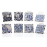 A set of eight Delft pottery blue and white tiles