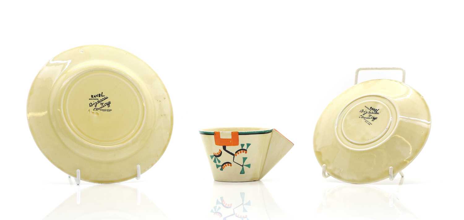 A Clarice Cliff pottery 'Ravel' pattern trio - Image 2 of 3