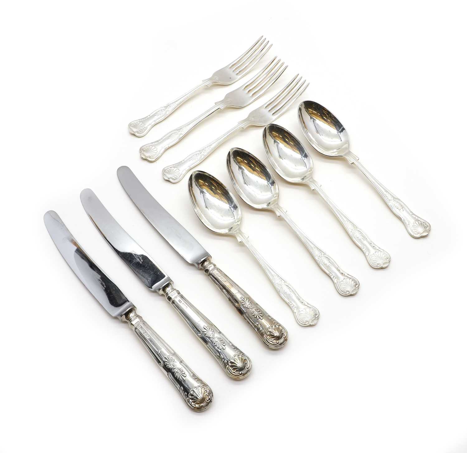 A silver Queens pattern table service