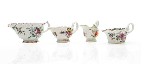 A group of Bow porcelain sauceboats