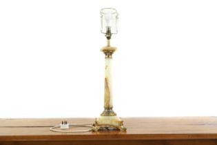 An onyx and champleve column table lamp,