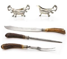 A silver and horn mounted carving set,