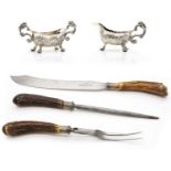 A silver and horn mounted carving set,