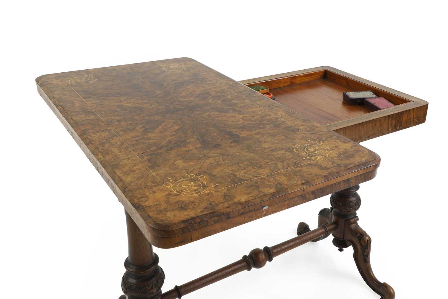 A Victorian inlaid burr-walnut card table, - Image 4 of 4