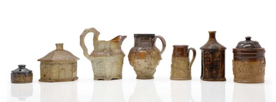 A collection of salt-glazed stoneware items