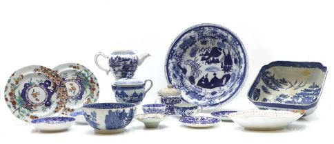 A collection of English and Chinese blue and white pottery