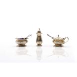 A cased silver cruet set,