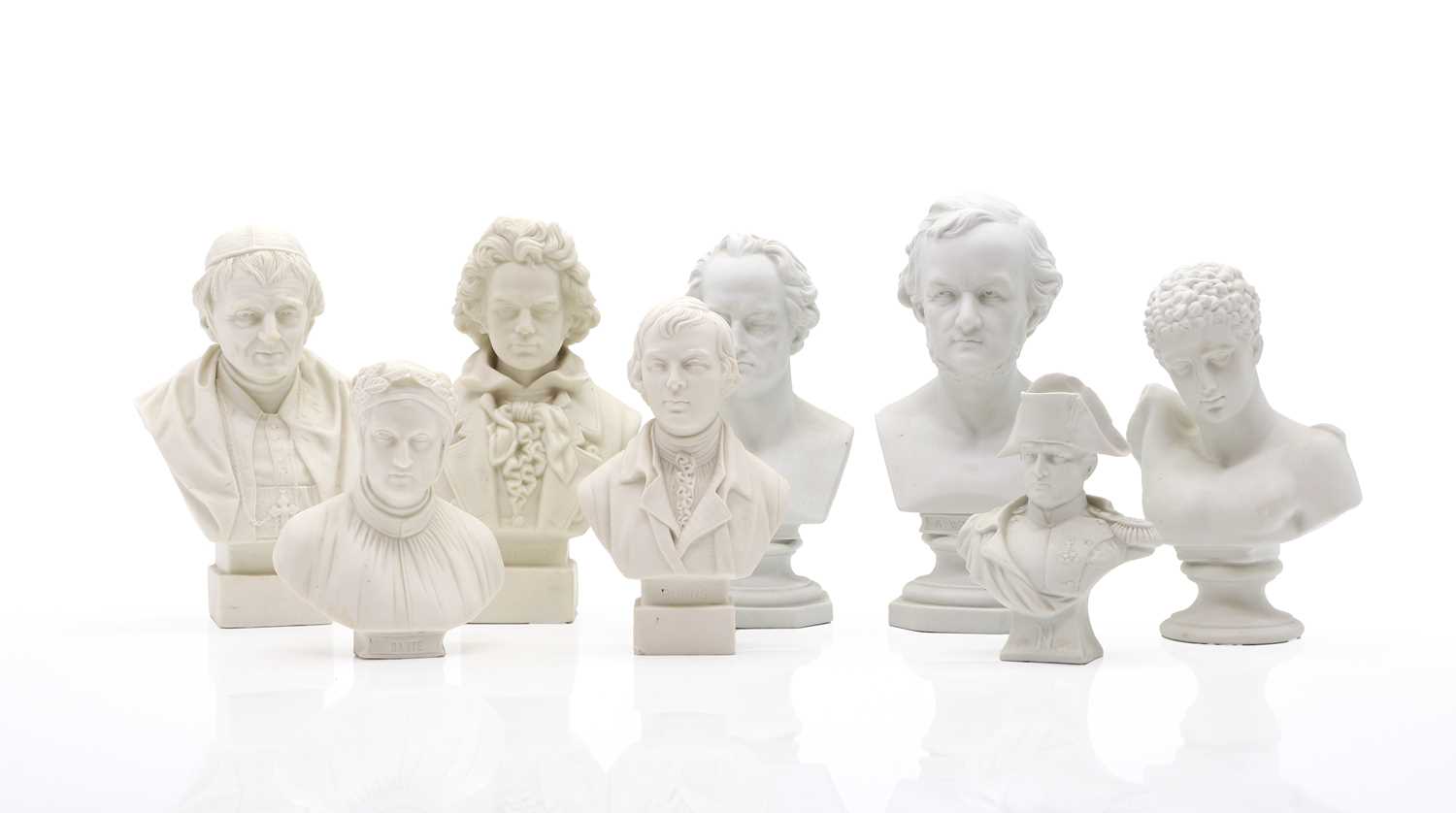 A collection of eight Parian ware type busts,