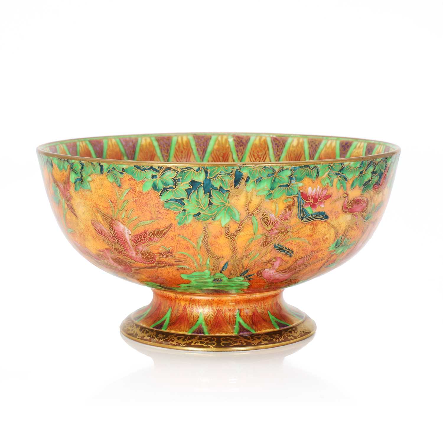 A Wedgwood 'Argus Pheasant', Fairyland lustre pedestal bowl,