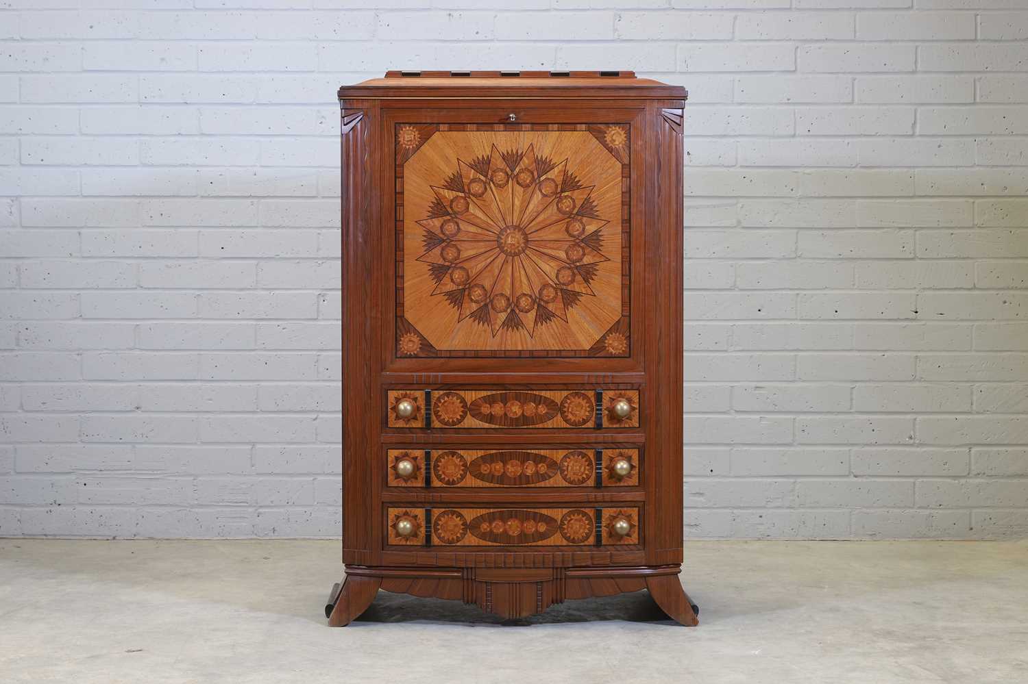 A French, Art Deco-style, Indian rosewood fall-front bureau,