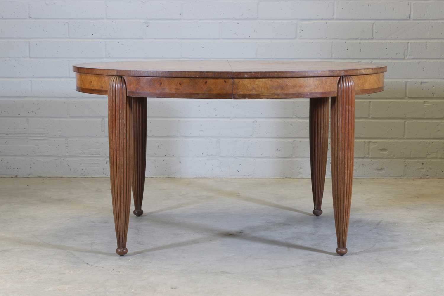 A French Art Deco walnut and mahogany dining table, - Image 3 of 10