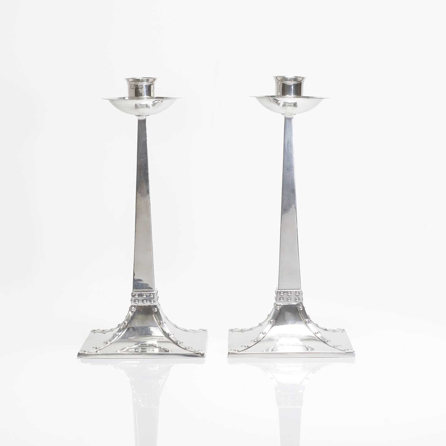 A pair of Arts and Crafts silver candlesticks, - Image 4 of 6