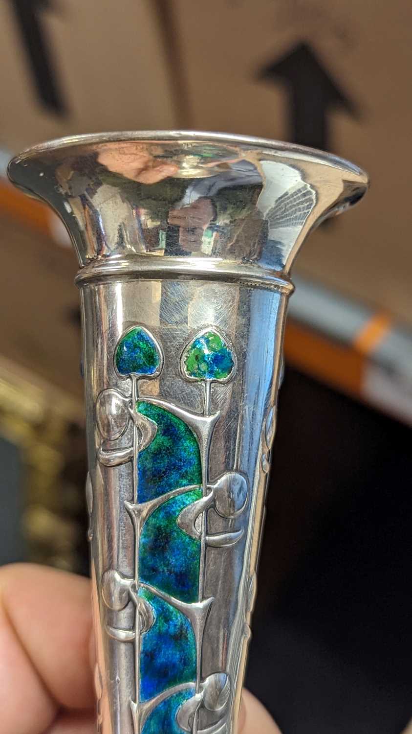 A 'Cymric' silver and enamel spill vase, - Image 7 of 9