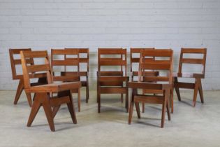 A set of ten French teak dining chairs,