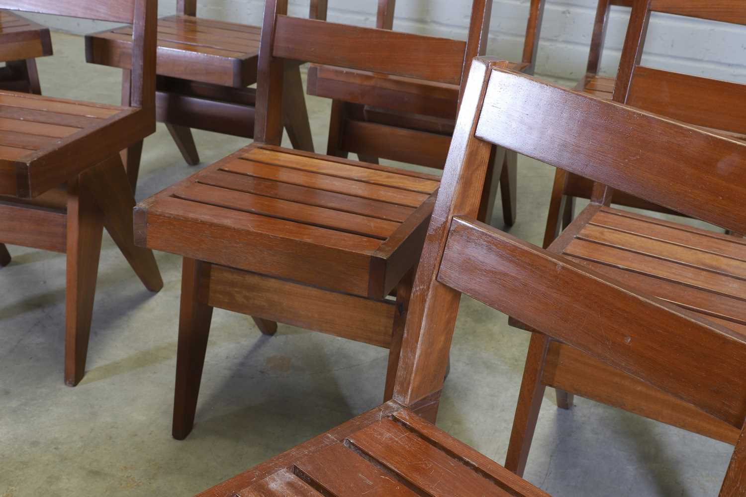 A set of ten French teak dining chairs, - Image 7 of 8