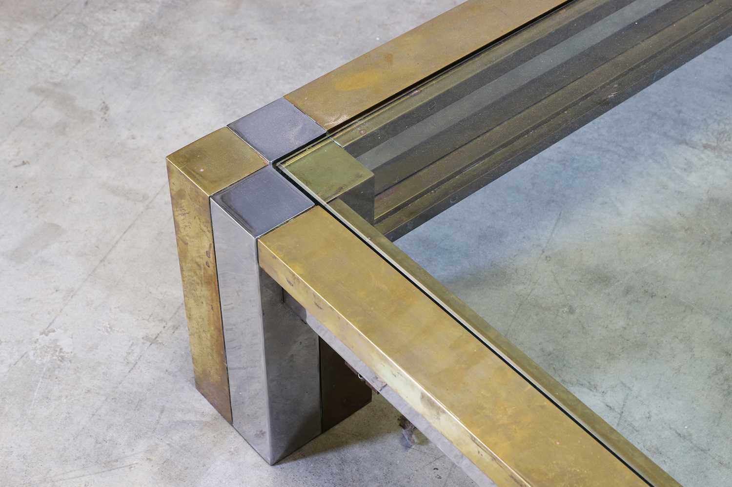 An Italian brutalist brass and chrome coffee table, - Image 3 of 4