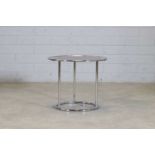 A modernist chrome and glass centre table,