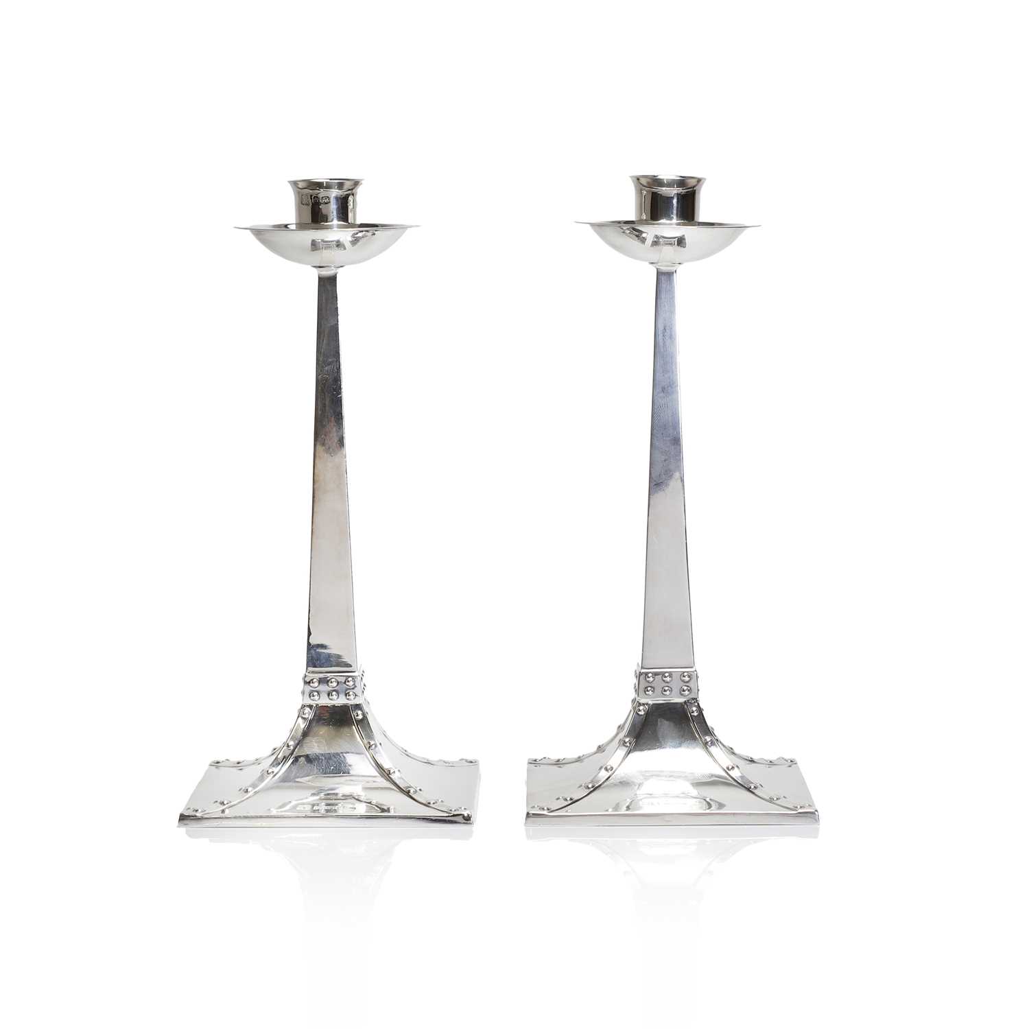 A pair of Arts and Crafts silver candlesticks, - Image 3 of 6