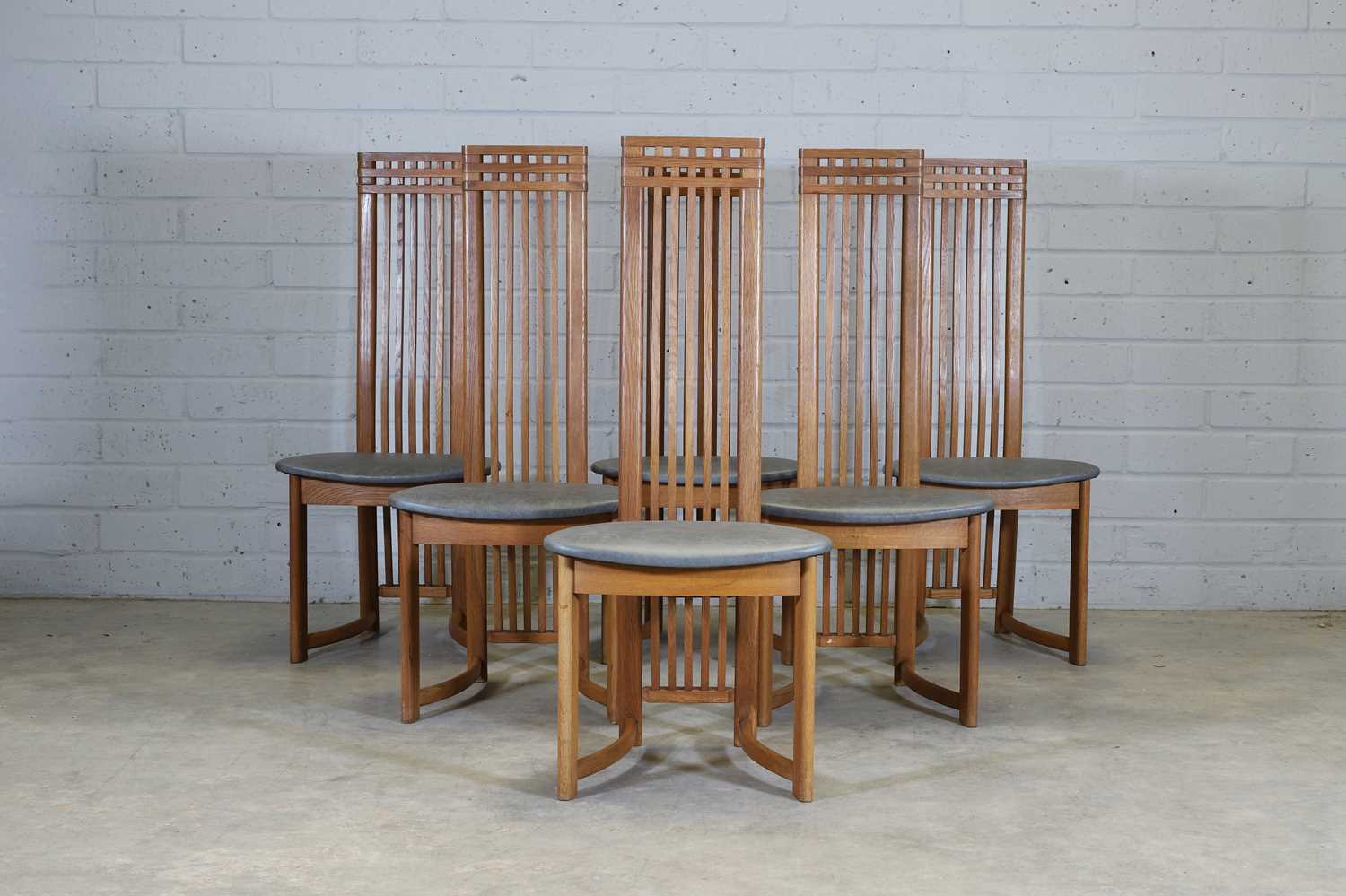 A set of six Danish post-modernist oak dining chairs, - Image 2 of 8