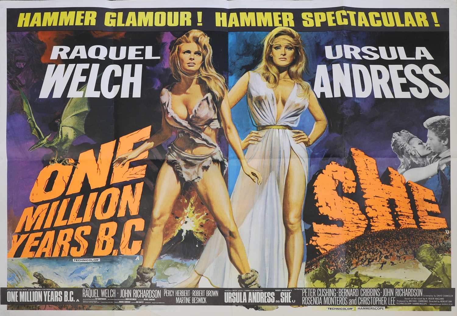 A 'One Million Years B.C.' and 'She' double-bill poster,