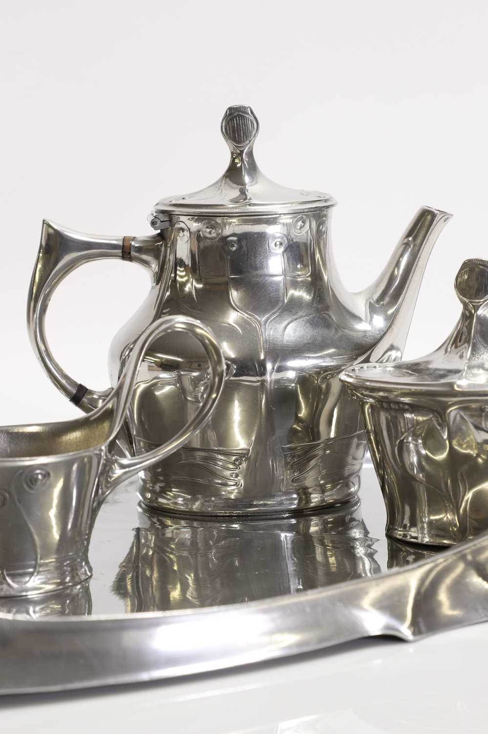 A German 'Model No. 4402' polished pewter tea set, - Image 4 of 6