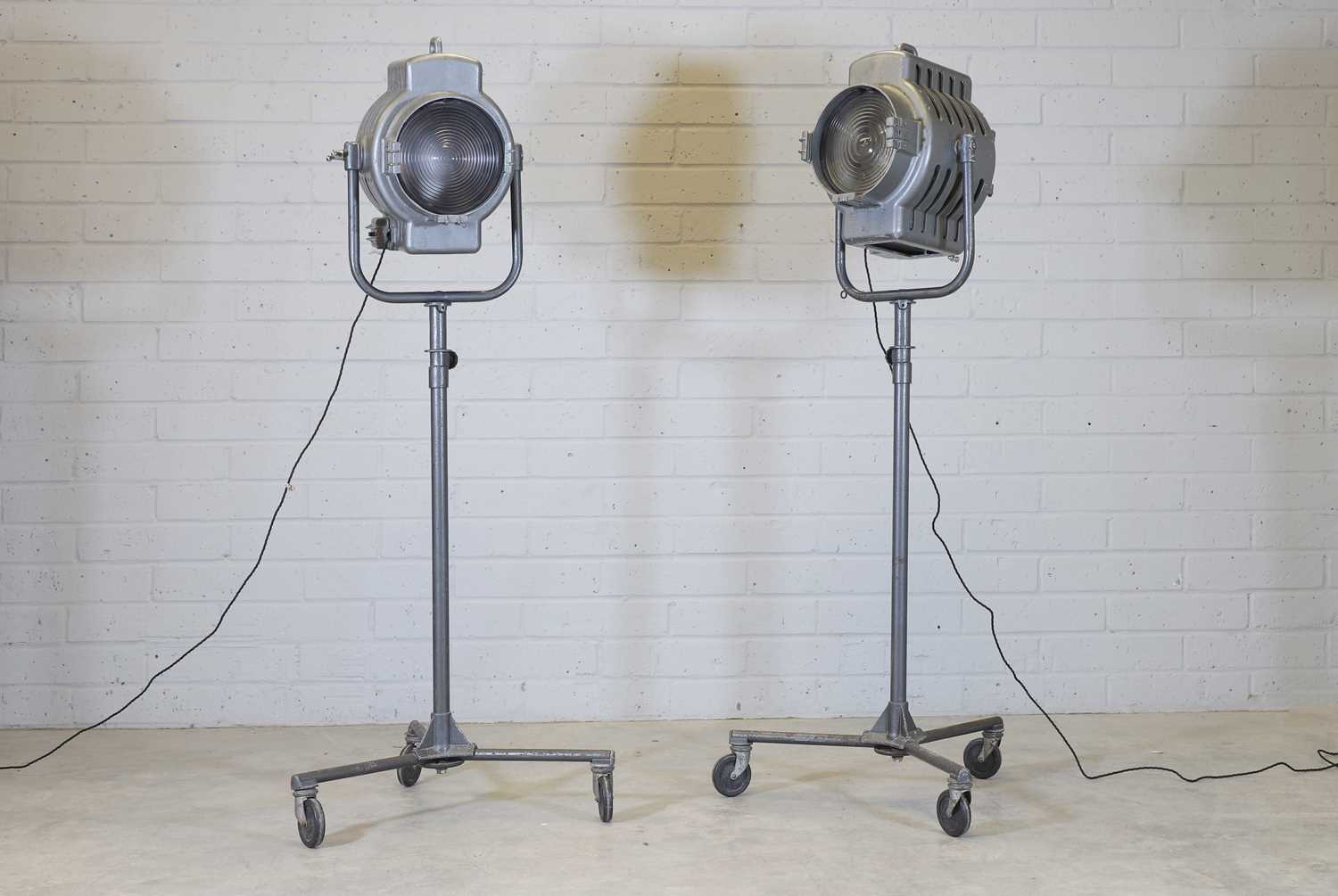 A pair of aluminium studio spotlights,