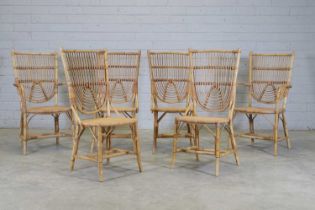 A set of six French bamboo and rattan chairs,