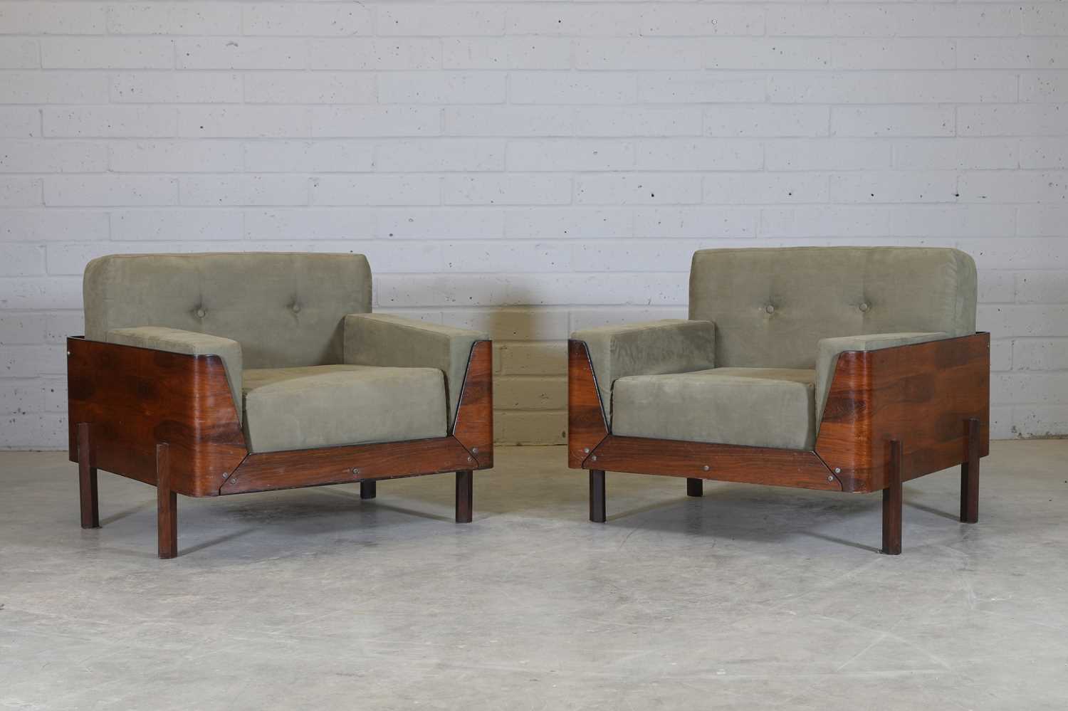 § A pair of Brazilian rosewood armchairs, - Image 2 of 5