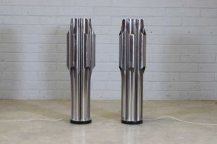 A pair of polished chrome 'Orgue' uplighters,